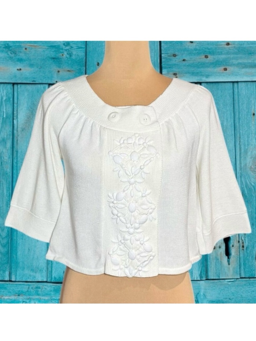 NWT Anthropologie Tabitha Beaded Cardigan Sz.M White Cropped Summer Cottage